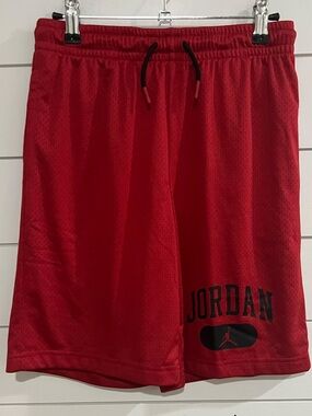 Jordan Red Mesh Shorts with Black Drawstring and Logo